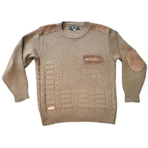 MINCHU | Men’s vintage olive-brown texture detail wool-blend knit sweater.